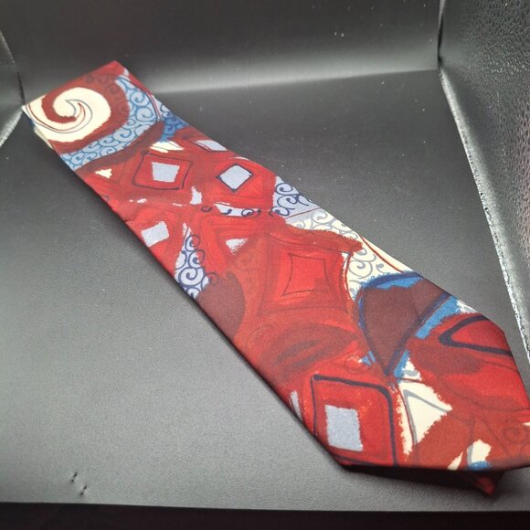 Vintage Italianissimo  Abstract Geometric Tie Red Blue White Polyester - Picture 1 of 4